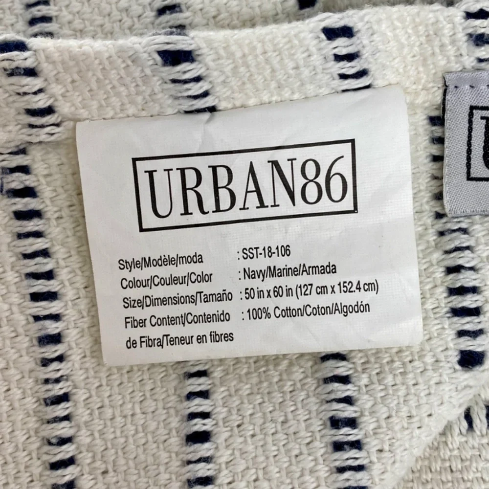 Urban86 Woven Textured Striped Tassel Throw Blanket White Navy